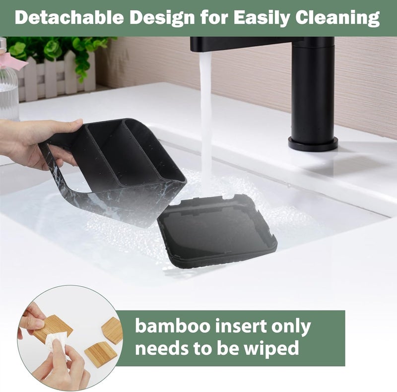 Chintu Toothbrush Holders for Bathroom Counter Organizer - 6 Slots Tooth Brushing Holder for Family Kids, Electric Toothbrush and Toothpaste Holder for Vanity Countertop Storage Black Marble - Image 3